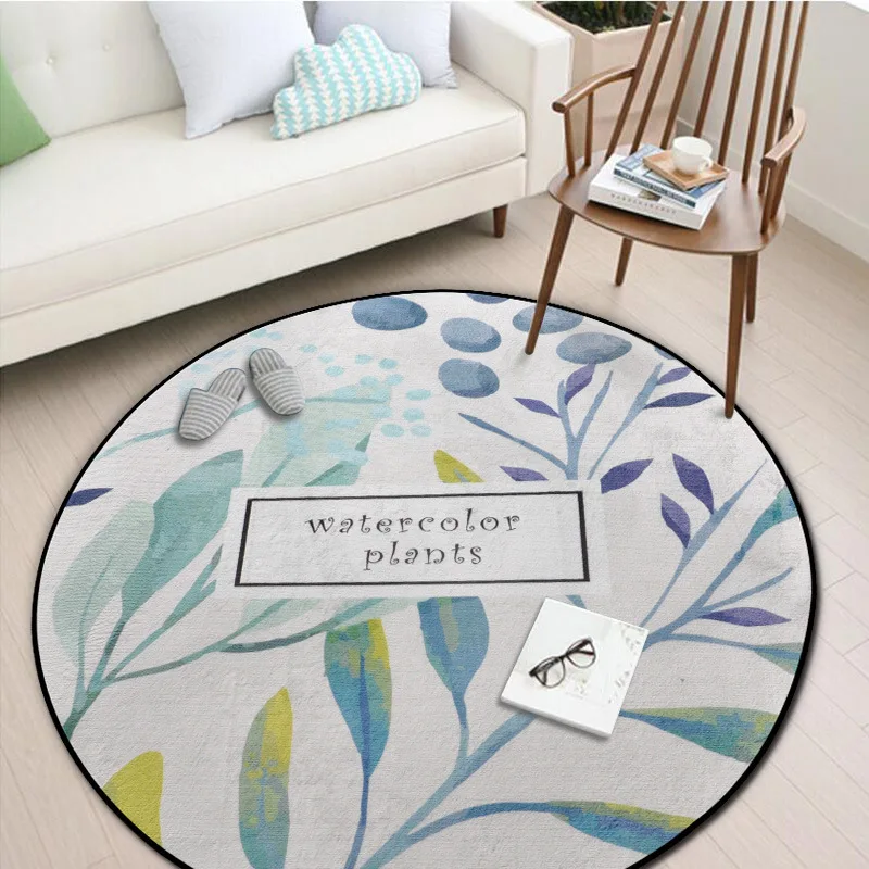 

Watercolor Plants Round Carpets For Living Room Anti-slip Baby Crawling Blanket Kids Bedroom Carpets Computer Chair Floor Mats