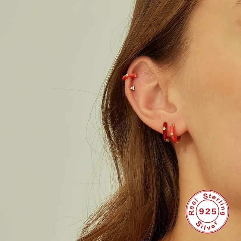 

Real 925 Sterling Silver Earrings 9 Colors Bling Zircon Hoop Earring For Woman Ladies Piercing Pendientes orecchini Fine Jewelry