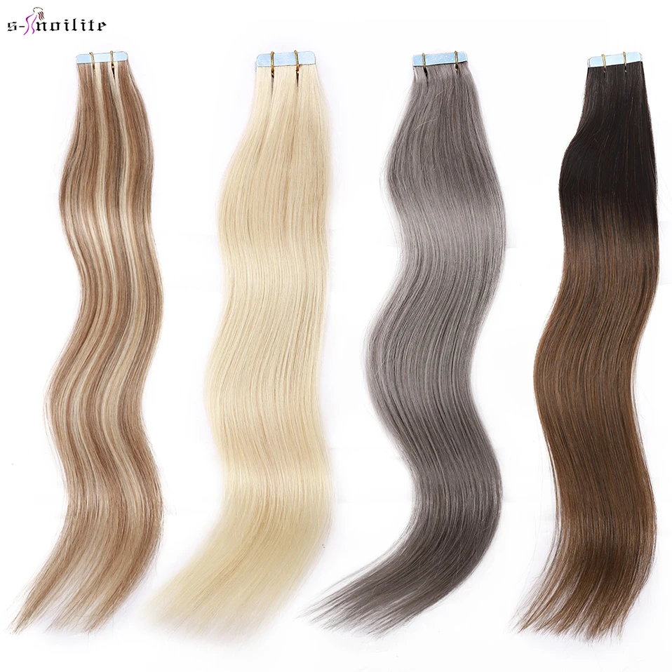 Fita em Extensões de Cabelo Humano em Linha Reta sem Emenda Cola na Extensão do Cabelo S-noilite Polegada - pc Remy Invisível Lados Dobro 16 2.5 g 2 Cheap Aplique com fita adesiva