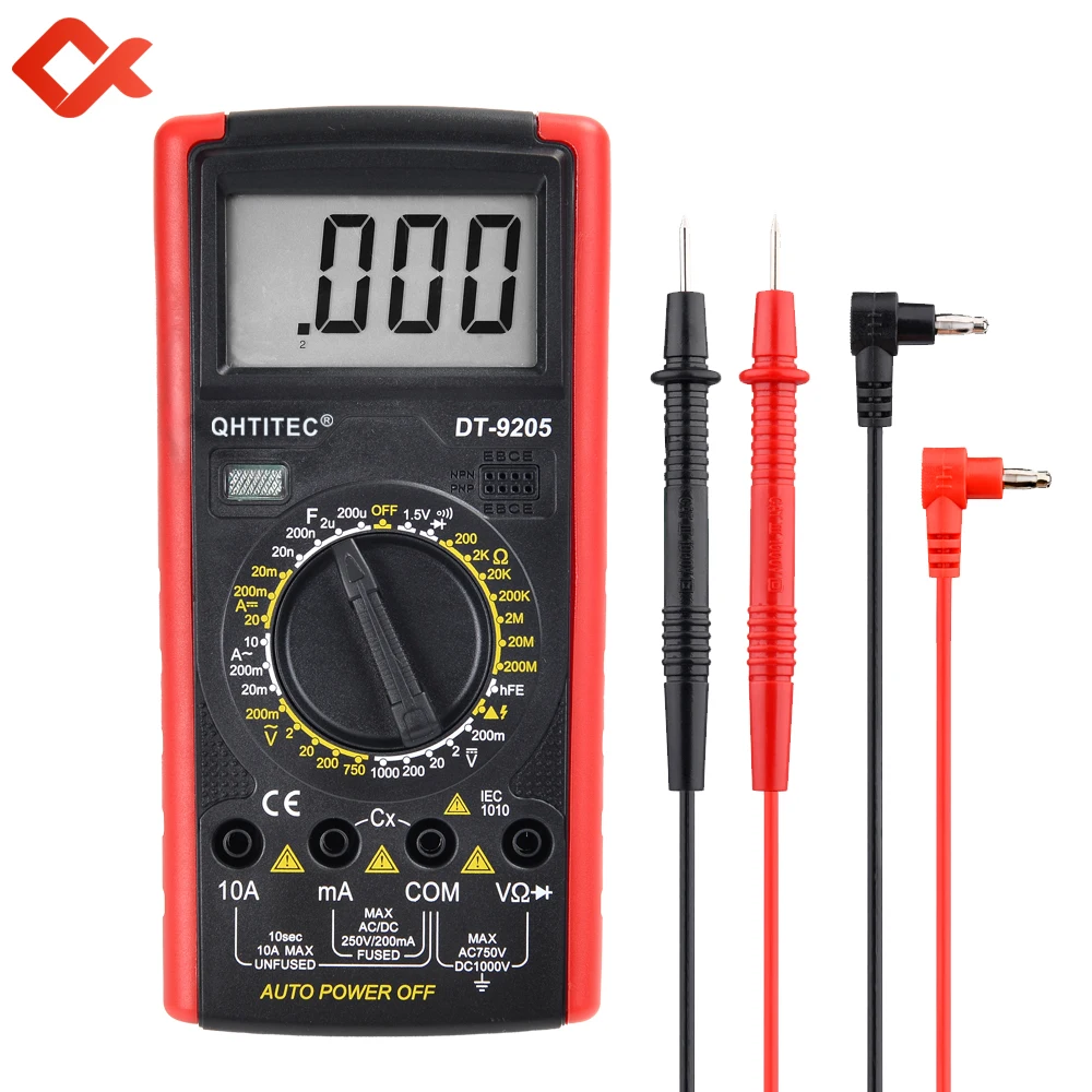 

Цифровой мультиметр QHTITEC DT9025, Автомобильный мультиметр с испытательным выводом, сопротивление, емкость, переменный и постоянный ток