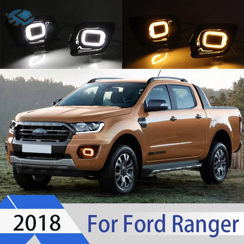 

Daytime LED Running Light 2pcs For Ford Ranger 2018 DRL Fog lamp with Yellow Turn Signal lamp 2 color