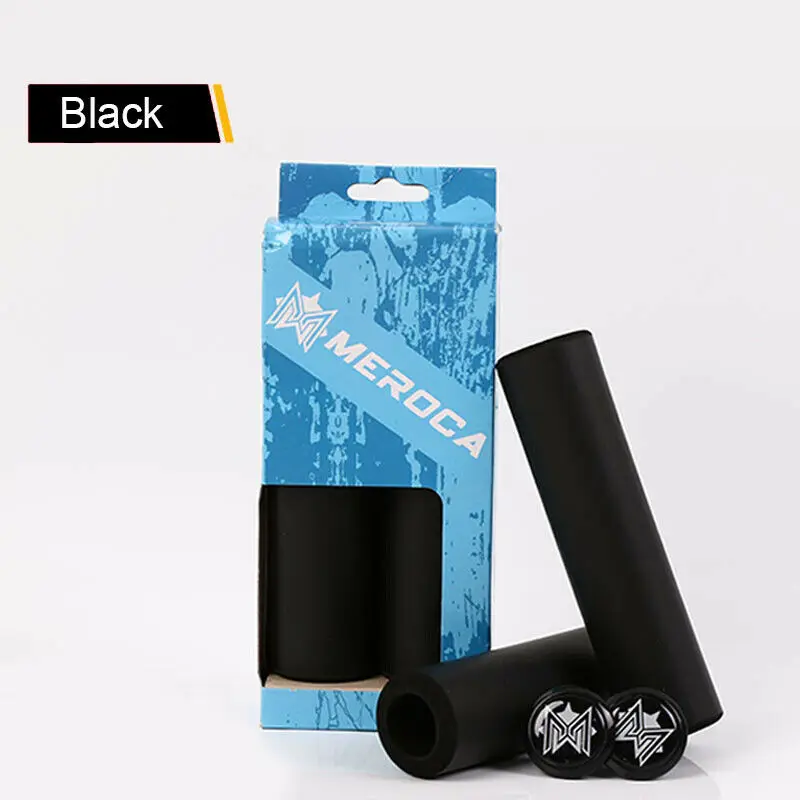 Black MEROCA MTB Упоры для рук на руль велосипеда Силиконовые 130 мм ручки на руль+ концевые заглушки Нескользящая панель Крышка 5 цветов 35 г горный велосипед сцепление 1 пара - Цвет: Black