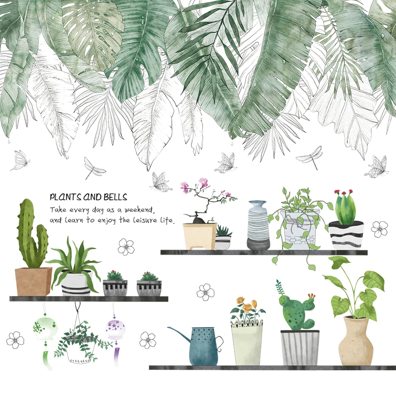 Настенные наклейки на тропические елки с зелеными листьями украшение для