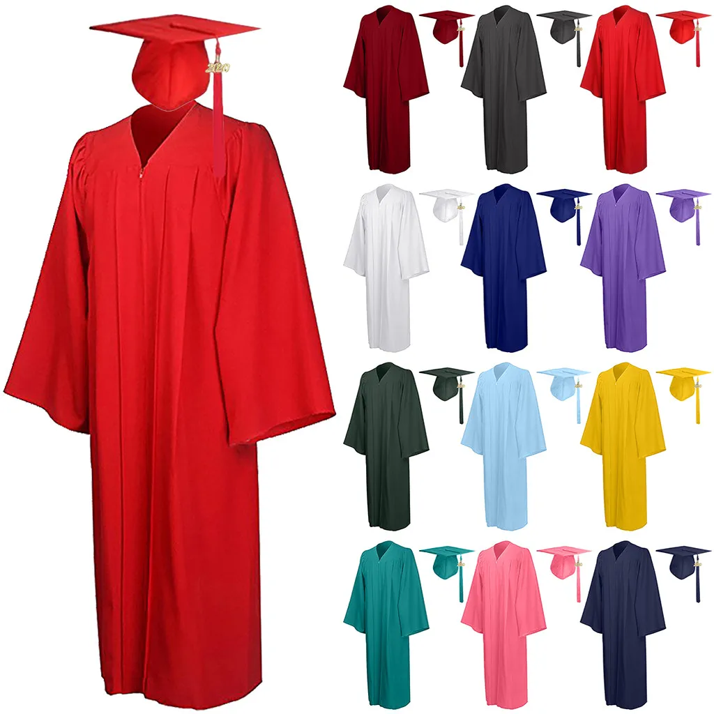 

2021 Unisex Student Graduation Gown Tasse Cap Pendant Set Formal High School Robes+Hat Set University Bachelor Clothes Dropship