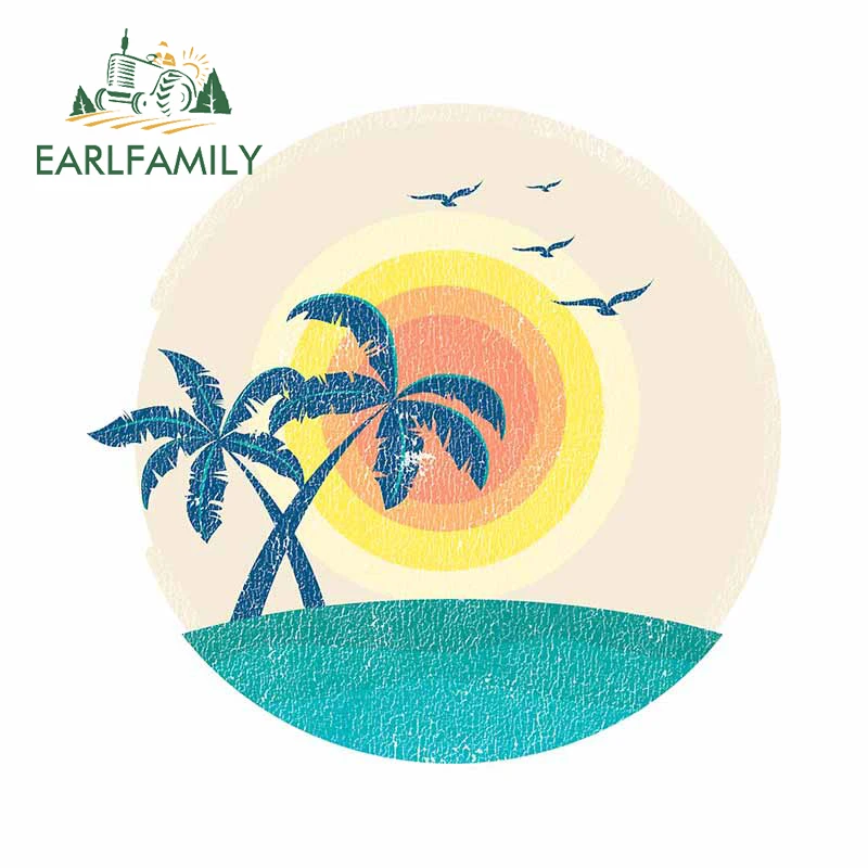

EARLFAMILY 13cm x 12.7cm for Beach Palm Tree Decal Laptop Personality Car Stickers Graffiti Scratch-Proof Camper JDM Assessoires