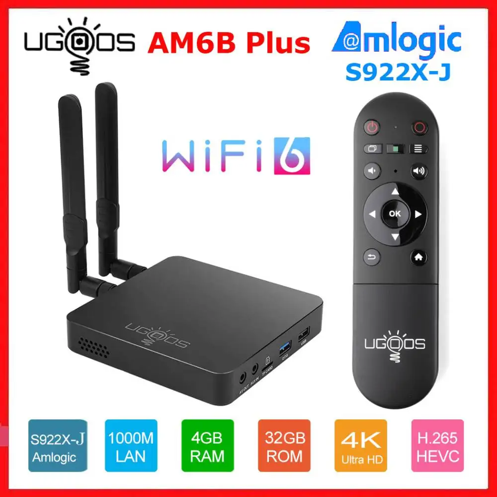 UGOOS AM6B плюс WI FI 6 ТВ BOX Android 9 0 Amlogic S922X J 2 ГГц 4 Гб LPDDR4 32 Smart коробка AM6 Plus1000M Декодер