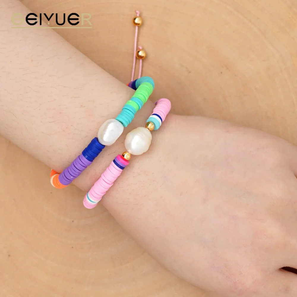 

African Polymer Clay Bracelet for Women Vinyl Heishi Beads Bracelets Natural Pearl Summer Pulseras Handmade Boho Jewelry 2023