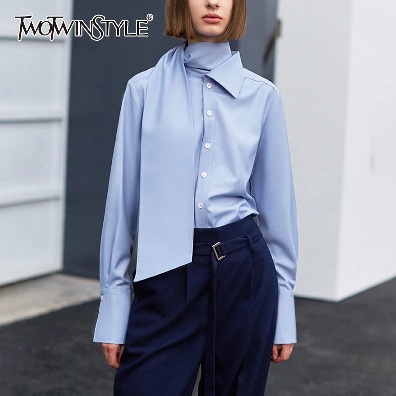 Женская Асимметричная блузка TWOTWINSTYLE асимметричная Свободная с высоким