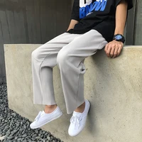 2021 new style hong kong style solid color casual pants unisex couples fold fabric summer straight pants wide leg trousers