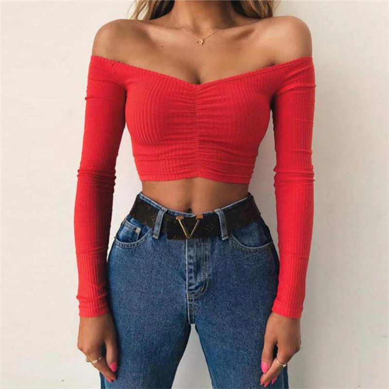 Майка женская летняя с открытыми плечами и длинным рукавом | Женская одежда