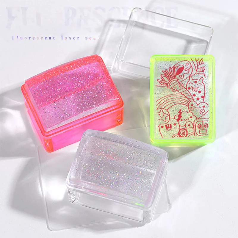 

Clear Handle Rectangle Nail Stamper Silicone Jelly Head with Scraper Holographic Design Stamping Tool Manicure Nail Stamper Set