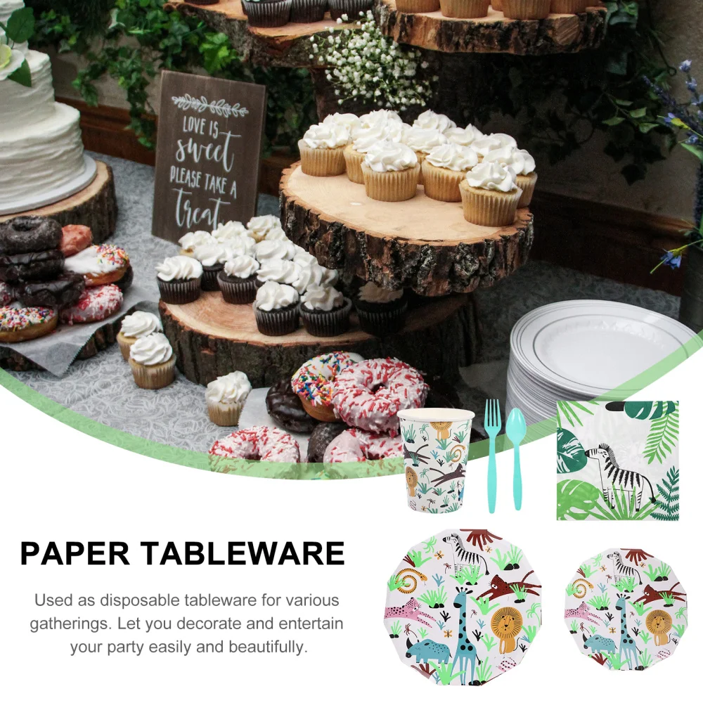 

60pcs Wild Animal Pattern Cup Party Disposable Tableware Paper Table Supplies