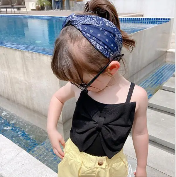 Новинка жилет с бантом для маленьких девочек Пляжная детская майка топ без