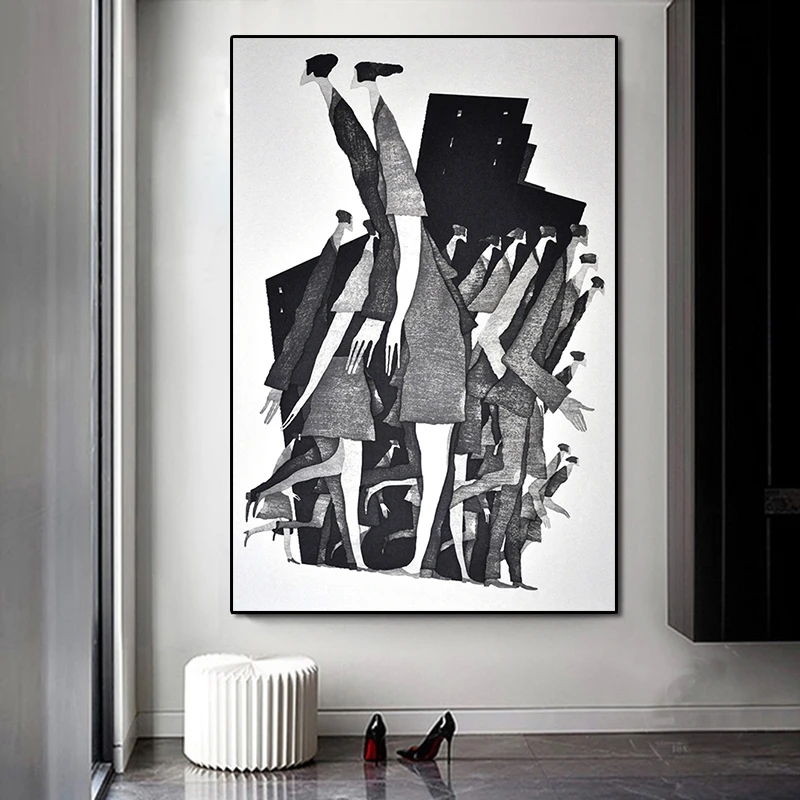 

Modern Black White Abstract Canvas Painting Character Fashion Poster Picture Wall Art Simple Living Room Aisle Home Decor Prints