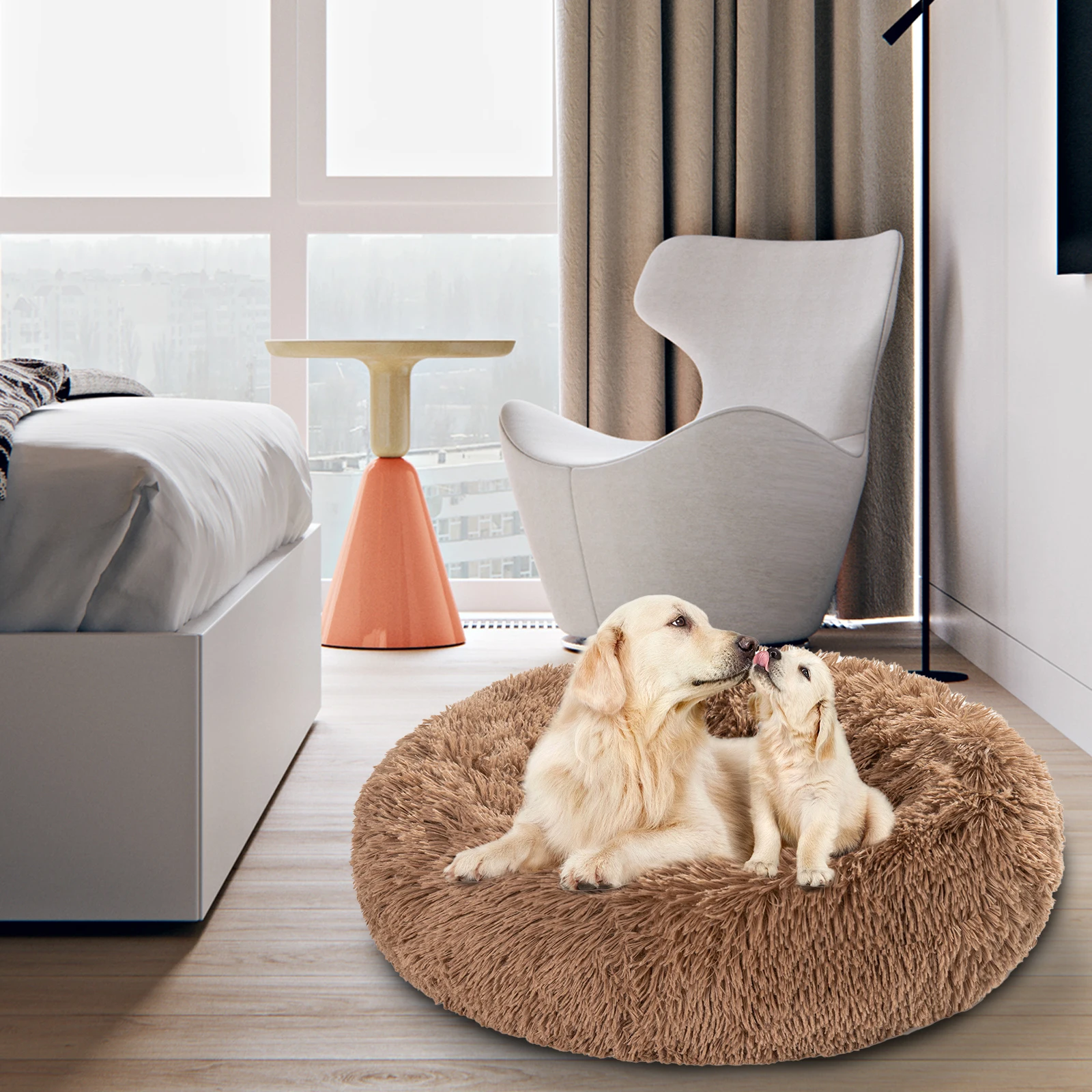 

Round Long Plush Dog Bed Removable Washable Zipper Pet Mat Winter Warm Sleeping Cats Nest Soft Basket Cushion Portable