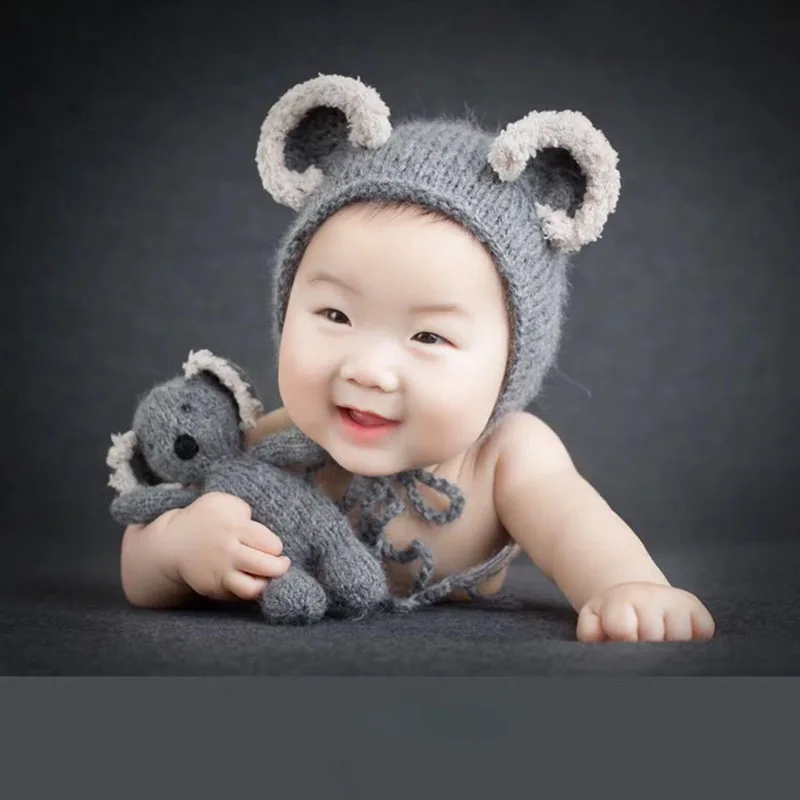 ❤️CYMMHCM Newborn Photography Props Cute Knit Crochet Hat+Doll 2Pcs/set Studio Baby Photo Shoot Costume Fotografia Accessories