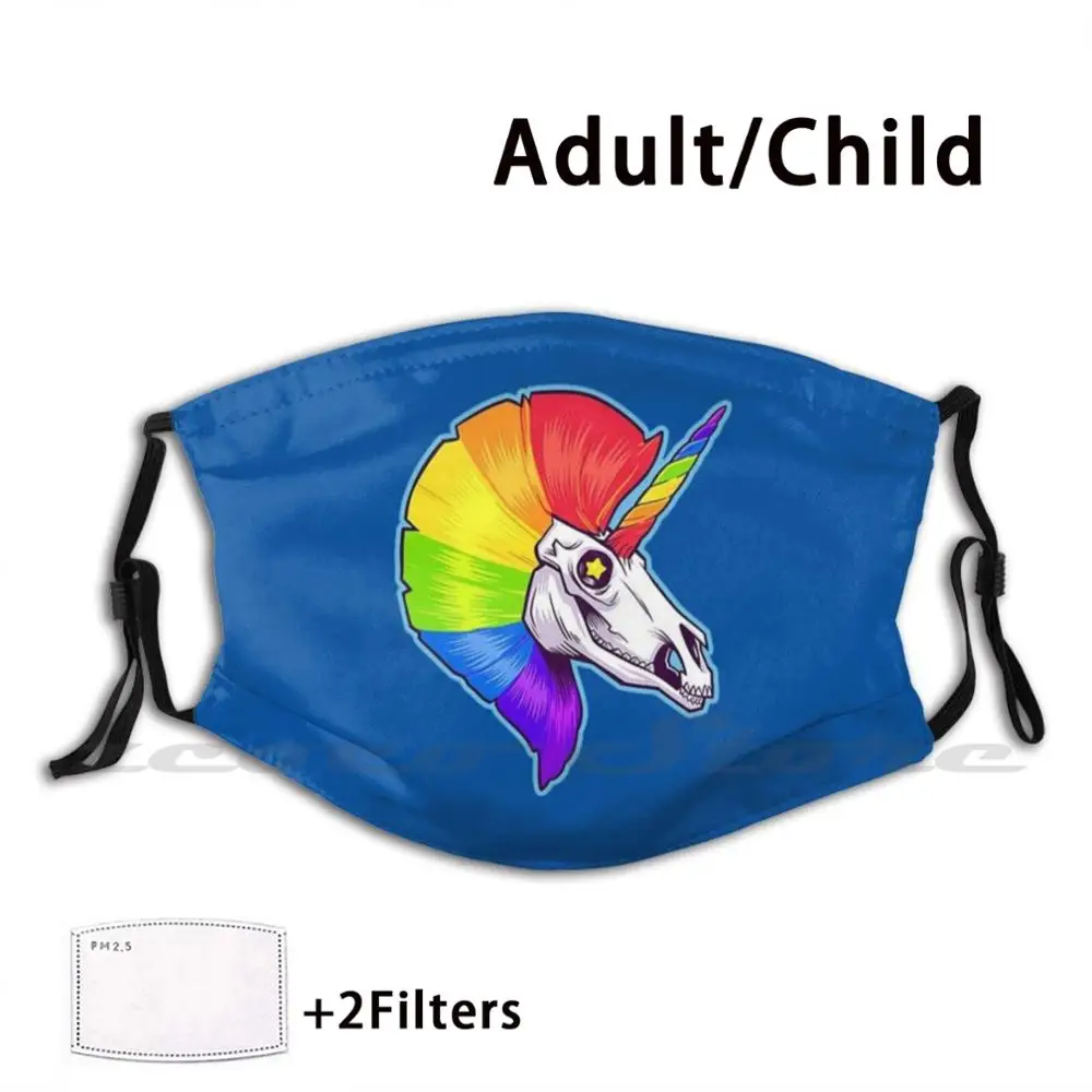 

Unicorn Skull Mask DIY Washable Filter Pm2.5 Mouth Trending Unicorn Skull Fantasy Cartoon Horse Rainbow Horror Pride Colorful