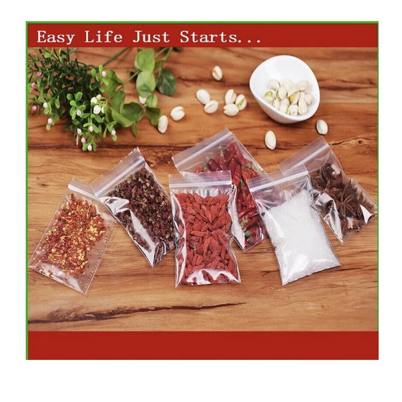

100Pcs Small Clear Bags Plastic Baggies Baggy Grip Self Sealing And ResealableTransparent Bag-style Handle