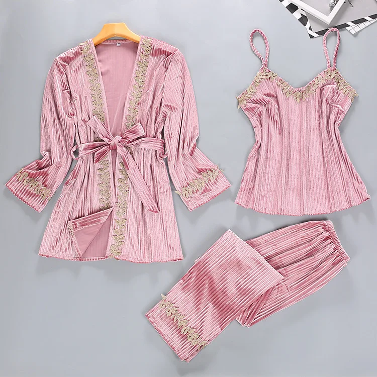 Новый осенне-зимний теплый пижамный комплект из 3 предметов женские сексуальные