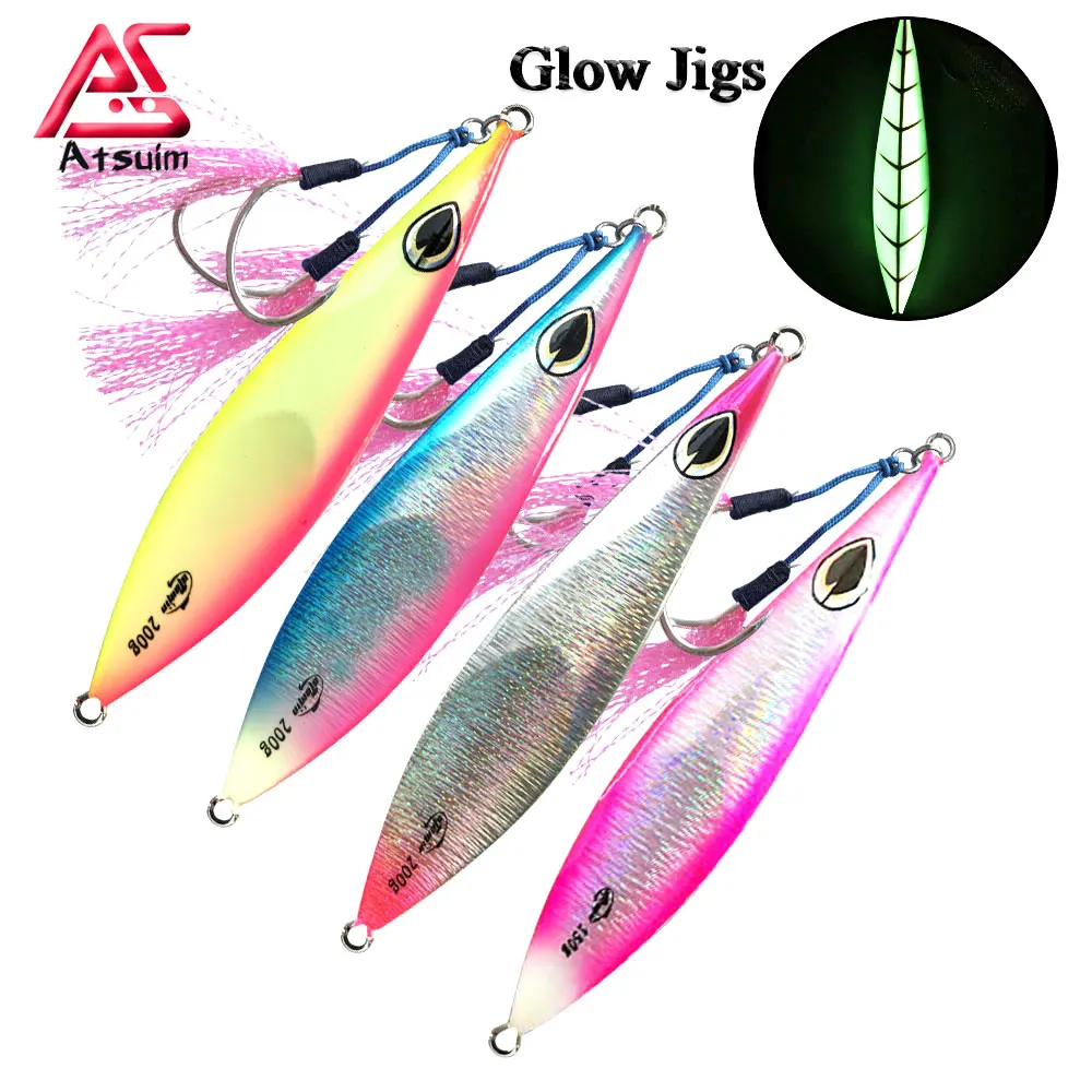 AS Pesca Slow Metal Jigging Hooks Sinking Glow Jigs 80g100g150g200g250g300g Falling Lure Fishing Pitch Angler Leurre Bait