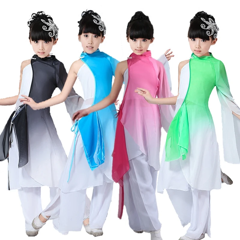 

Girls yangko dance new children's clothing costume stage costumes ink classical dance costumes children alone dance fan dance