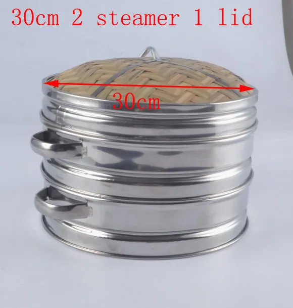 30cm 2 steamer 1 li От 14 до 30 см кухонная посуда из нержавеющей стали, Бамбуковая Пароварка с крышкой, китайская кухонная посуда для приготовления рыбы, паста, овощи Dim - Цвет: 30cm 2 steamer 1 li