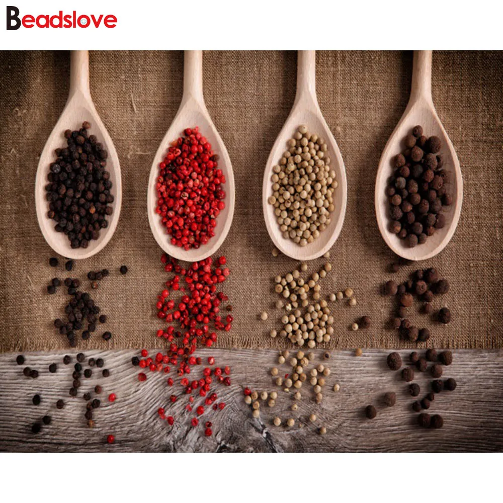 5d diy Алмазная картина злаки ложка для кухни деревянная полностью квадратная