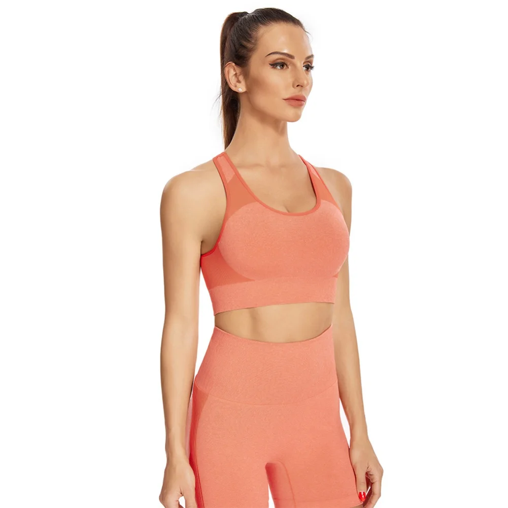 

Women Sports Bra Panties Set Seamless Knit Backless Push Up Fitness With High Waist Abdomen Control