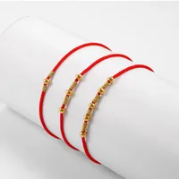 1PCS Pure 24K Yellow Gold Jewelry Real 24K Yellow Gold Bracelet For Women Gold Beads Red String Weave Lucky Bracelet Baby Gift