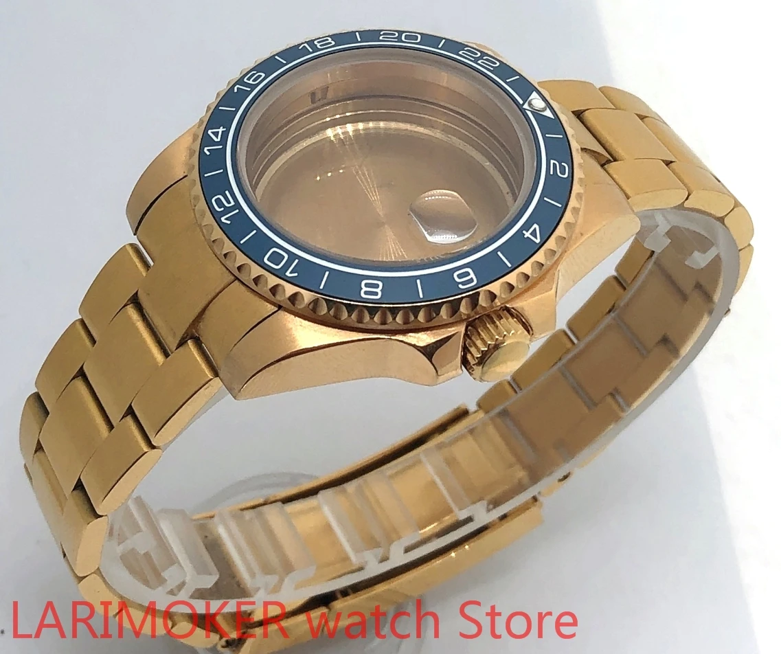 

Sealed back cover 904L stainless steel gold strap bracelet with 40mm sapphire glass ETA NH36 MH35 cases gold sea blue bezel