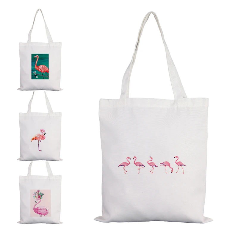

Animal Flamingo Bag Woman Plastic Bags for Business Demon Slayer Totoro Shopping Carts Four Wheels Custom String Sac Canvas 2021
