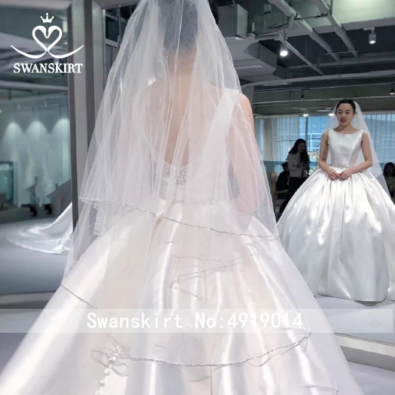 Роскошное атласное свадебное платье Swanskirt; Новинка года; платье принцессы трапециевидной формы с поясом со стразами и открытой спиной; платье невесты; Vestido de Noiva; K167