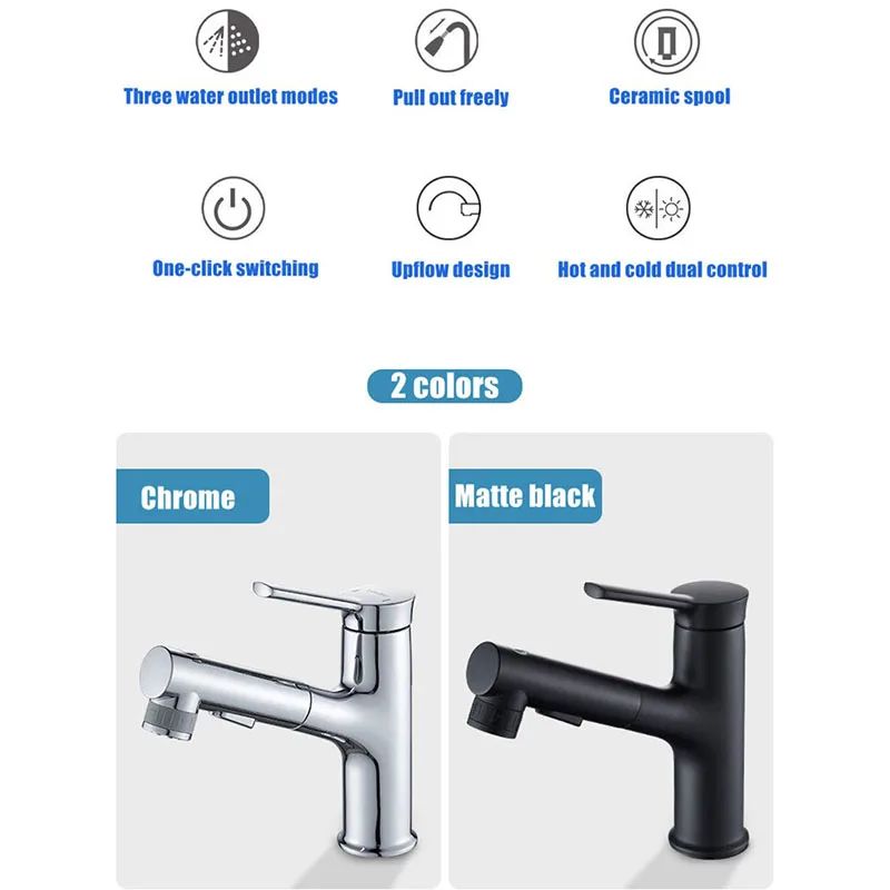 

Multifunctional Hot and Cold Water Faucet Pull Out Bathroom Basin Sink Faucet Rinser Sprayer Gargle Brushing 3 Mode Mixer Tap