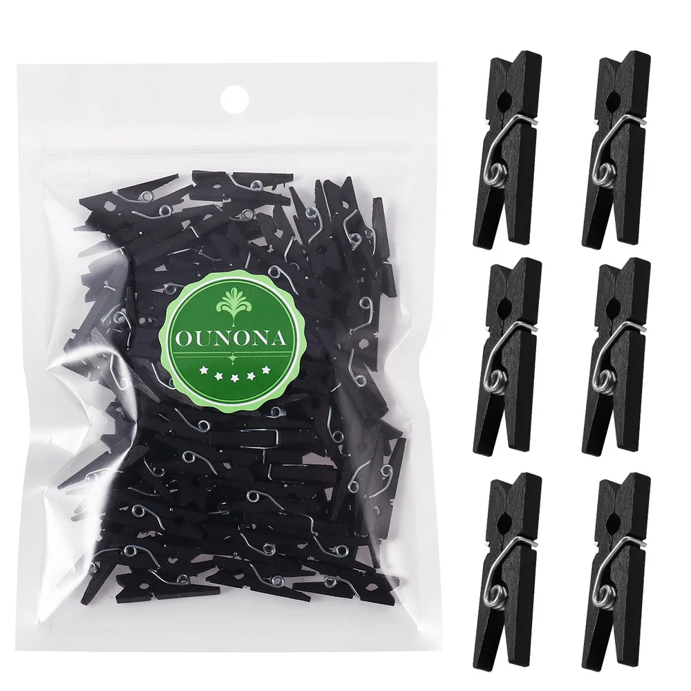 

OUNONA 100 pcs Mini Natural Wooden Paper Clips Utility Versatile Clothespin Clips Picture Photo Cable Pictures Organizer Clips