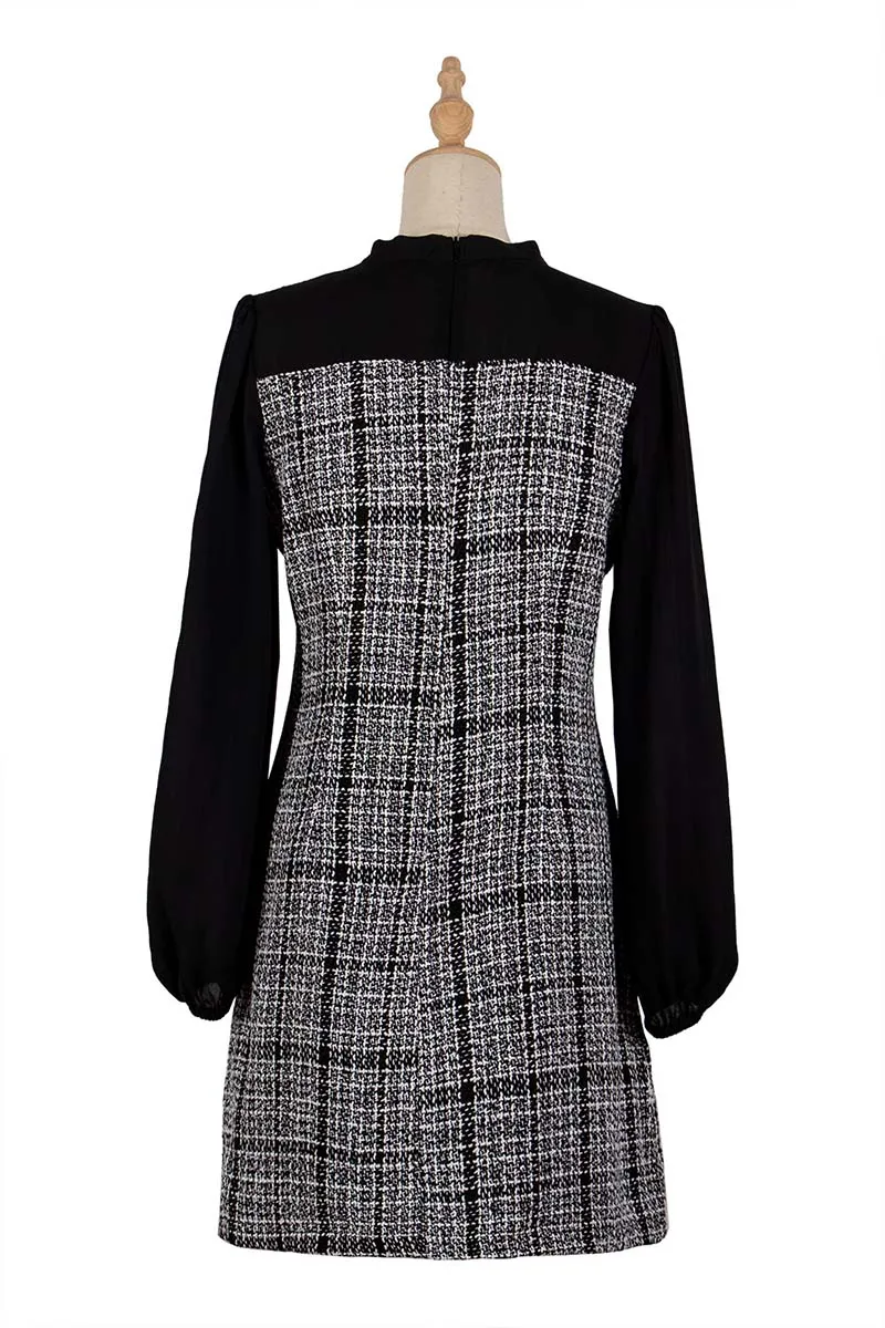 

New Fashion Ladies Bowknot Patchwork Dress Long Sleeve Plaid Little Fragrance Autumn Dresses WL139