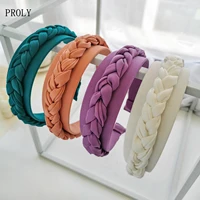 proly new fashion women hairband solid color multi layer knotted braids headband wide side headwear adult hair accessories