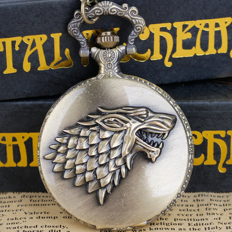 

Кварцевые карманные часы в стиле стимпанк с волком, огнем и кровью, мужские и женские часы с подвеской на цепочке