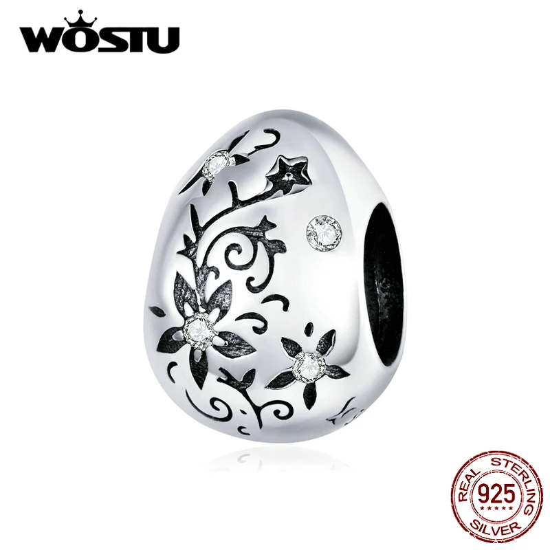 WOSTU Vintage Retro Flower Bead 100% 925 Sterling Silver Easter Egg Charm Fit Original Bracelet Pendant Fashion Jewelry FIC1466 | Украшения