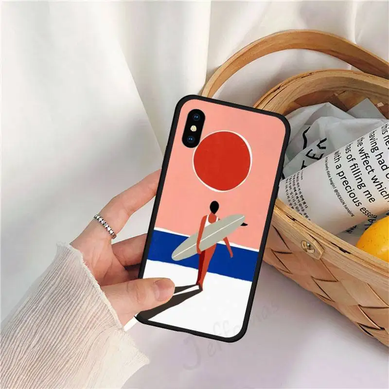 

surfboard surfing cartoon art surf Girl Hard Phone Case for iPhone 11 12 mini pro XS MAX 8 7 6 6S Plus X 5S SE 2020 XR