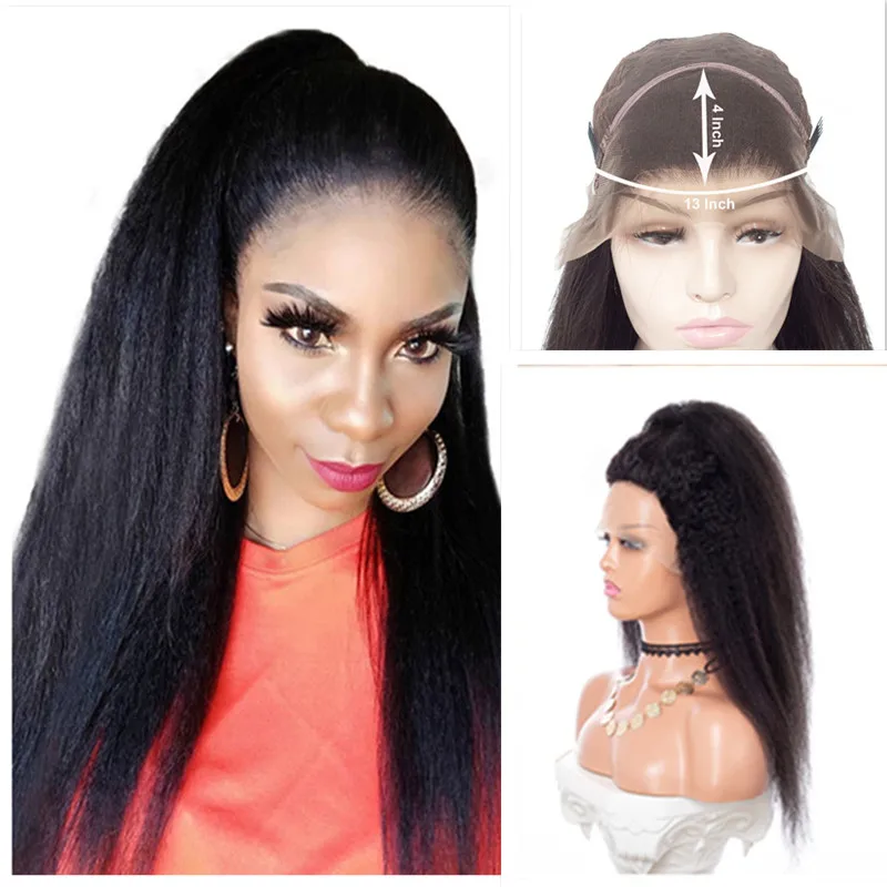 

13x4, кружевной фронтальный парик 150%, плотность 180% для женщин, прямые человеческие волосы Yaki, длиной 14-30 дюймов