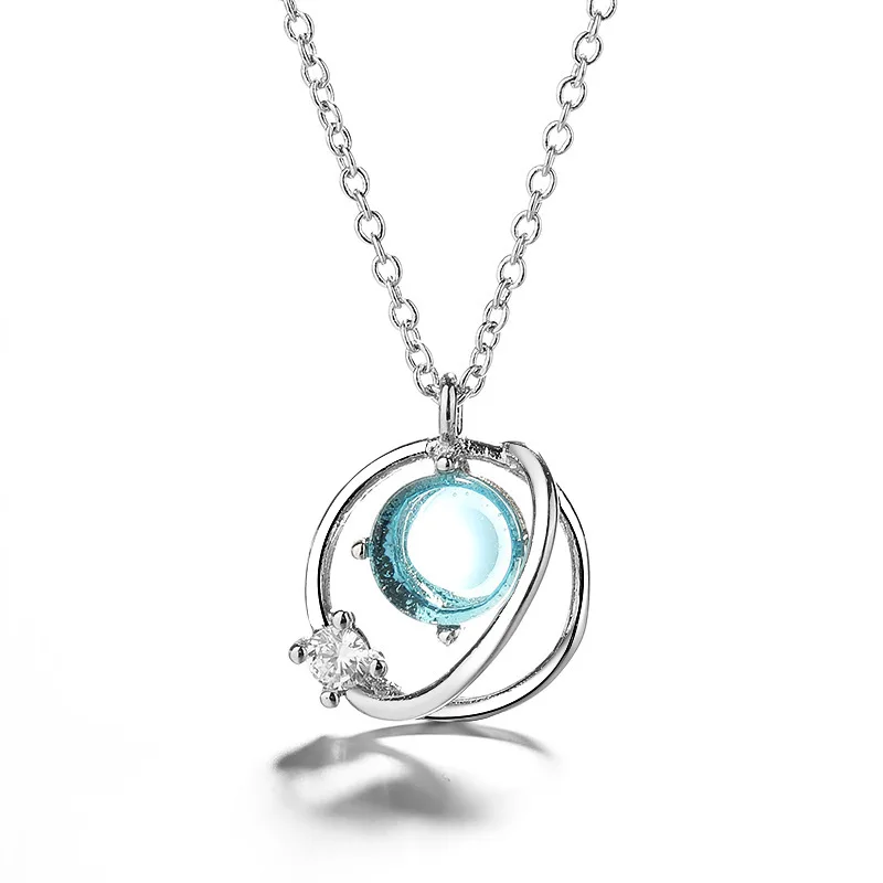 

JLC S925 Silver Youth Heart Blue Glass Necklace Dream Star Sky Small Fresh