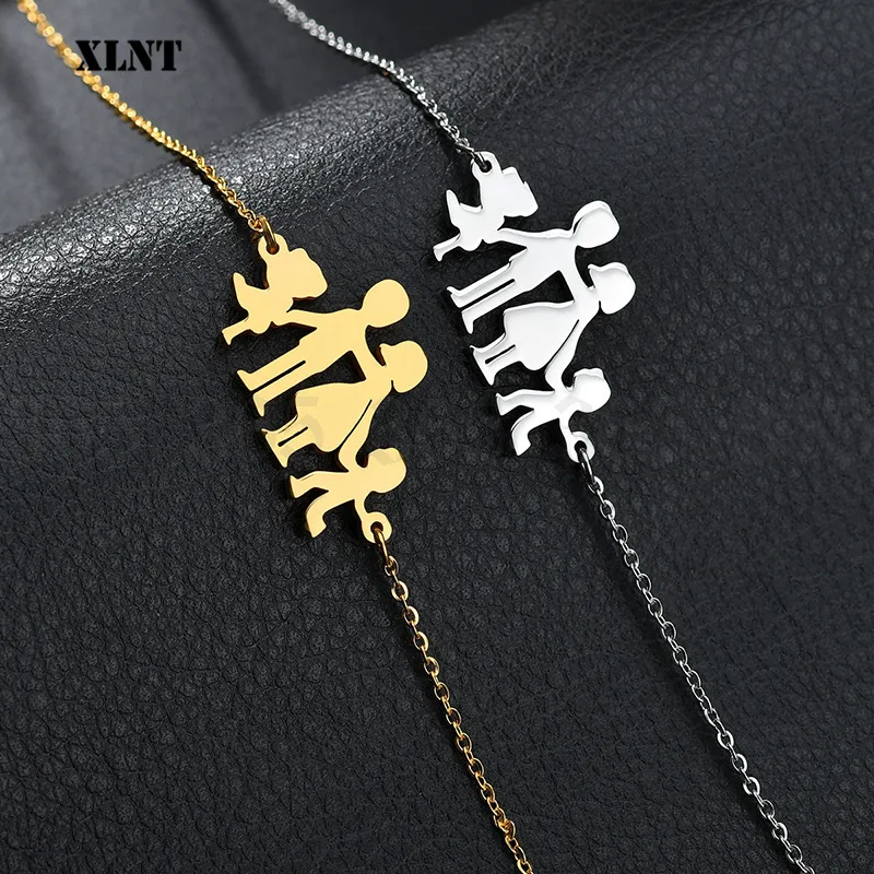 XLNT модные браслеты из нержавеющей стали с фигурками для семьи мамом папой