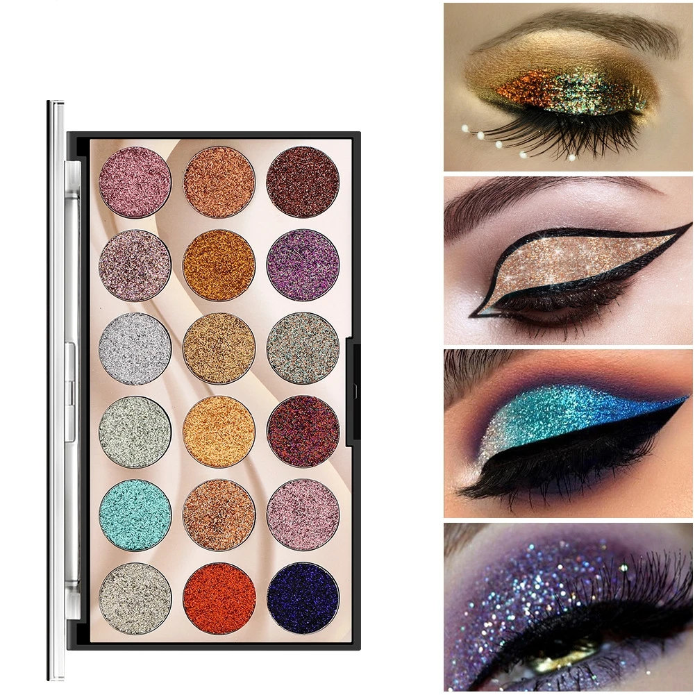 

18 Color Sequins Glitter Eyeshadow Stage Eye Makeup Glitter Powder High Gloss Pearlescent Eyeshadow Palette