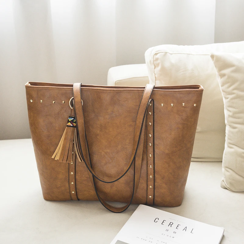 Tinkin Fashion Rivet PU Leather Women Handbag Casual Tassel Shoulder Bag | Багаж и сумки