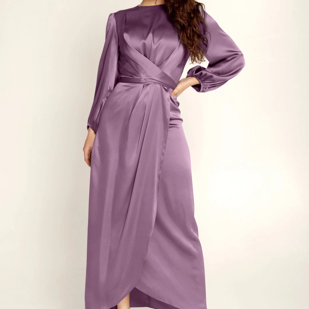 

Arab Islamic Dress Dubai Satin High Waist Abaya Women Muslim Dress Soft Elegant Corset Long Sleeve Robe Marocain Kaftan Caftan