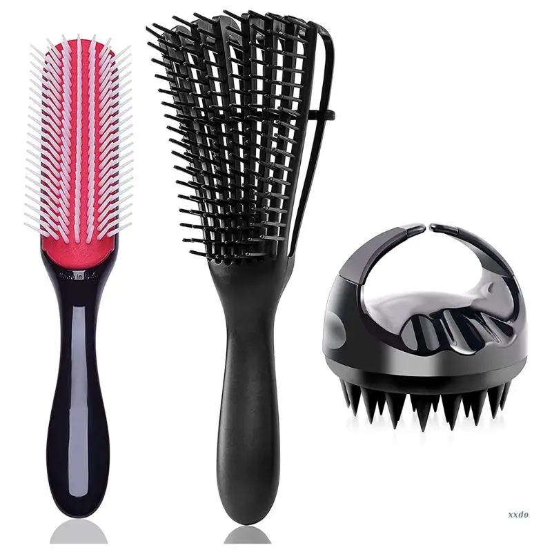 

3 Pieces Detangling Brush 9-row Styling Brush Massage Shampoo Brush for Natural Hair 3A to 4C Hair Wet Dry Thick Hair