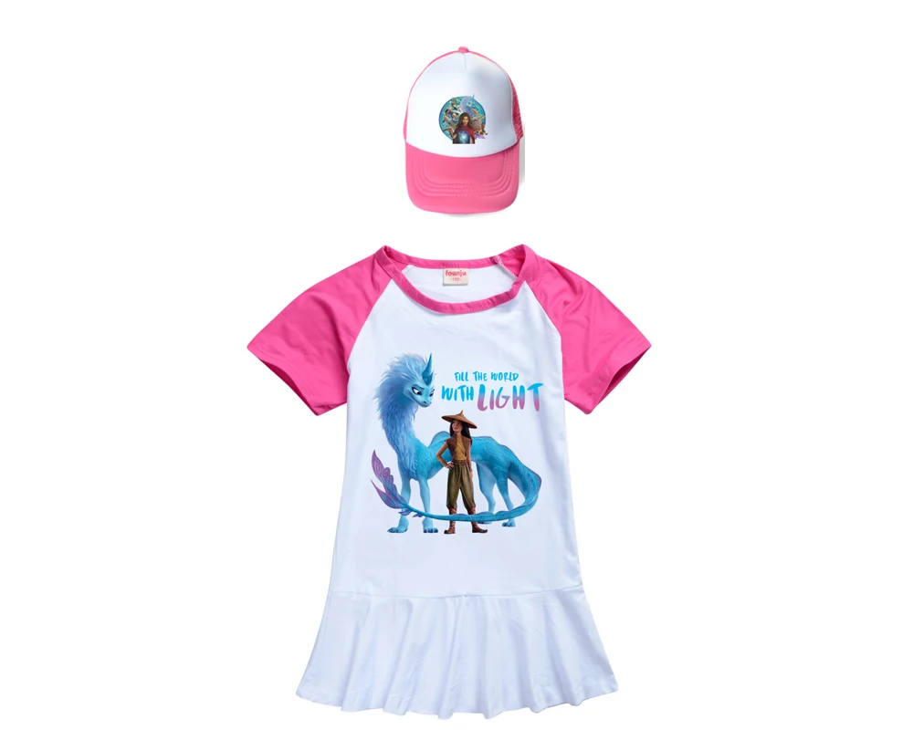 

2021New Raya and the last dragon Girls T-Shirt dress Short dress Kids Cartoon Printing Clothes Children Birthday Party dress