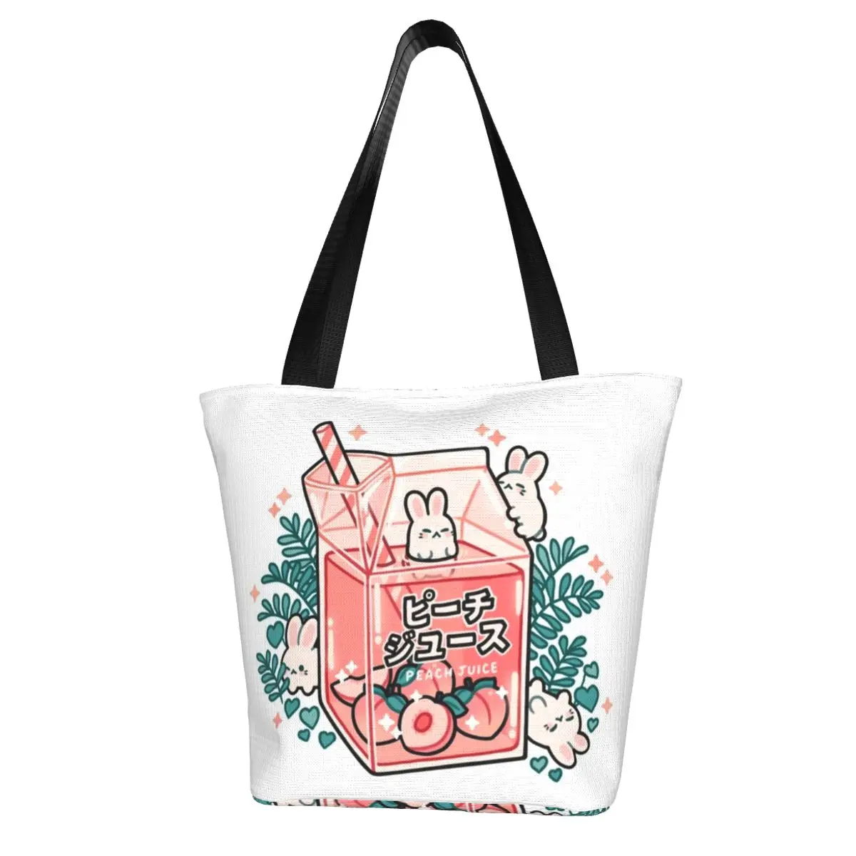 

Peach Juice Sticker Shopping Bag Japanese Rabbit Business Woman Handbag Gifts Reusable Polyester Bags
