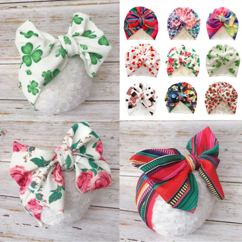 Милая Удобная Шапка-бини с бантом для новорожденных и девочек мальчиков цветная