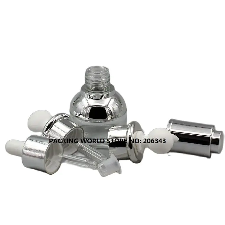 Прозрачная стеклянная бутылка 30 мл с серебряным плечом и воротником белая